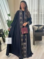 جديد الصيف | عباية بقماش كريب طلس دبل كلوش - كحلي