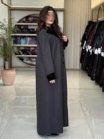 عباية جولين بقماش جوخ شتوي تدخيلات مخمل رمادي