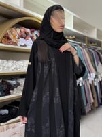 عباية جمانه بقماش كريب الابداع تدخيلات حرير اسود