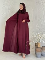 عباية سدن بقماش لنن هندي مقلم عنابي