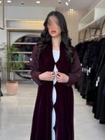 عباية سمو بقماش مخمل تدخيلات كريب الاناقه عنابي