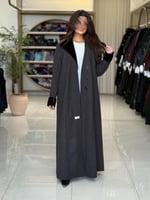 عباية جولين بقماش جوخ شتوي تدخيلات مخمل رمادي