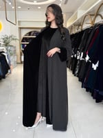 عباية ابريكا بقماش مخمل كوري دبل فيس مع شيفون منقط...