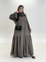 عباية سمر بقماش لنن ناعم مبطن رمادي