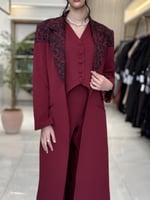 عباية إيليف بقماش كربب باربي تركي عنابي ( طقم ثلاث...