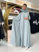 عباية سدن بقماش لنن هندي مقلم سماوي