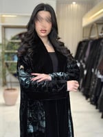 عباية تركيه بقماش مخمل كوري تدخيلات شيفون مخمل تيف...