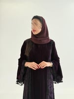 عباية هدى بقماش مخمل كوري تدخيلات شيفون بنفسجي