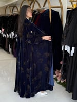عباية هوازن بقماش مخمل كوري كحلي طباعه ذهبي ( الطب...