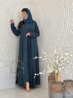 عباية سدن بقماش لنن هندي مقلم تركواز