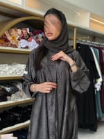 عباية حياة بقماش كريب حرير برنت مشجر رمادي غامق