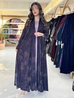 عباية هوازن بقماش مخمل كوري لافندر طباعه ذهبي ( ال...