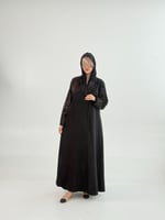 عباية ذهب بقماش شامواه اسود تدخيلات ترتر ذهبي