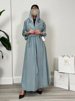 عباية اميمه ا بقماش كتان واقف سماوي