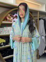عباية غاده بقماش لنن هندي مطرز تركواز