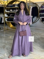 جديد الصيف | عباية بقماش لنن مطرز - موف