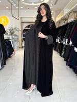 عباية ابريكا بقماش مخمل كوري دبل فيس مع شيفون منقط...