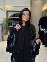 عباية جميله بقماش كريب الابداع مع شيفون مخمل سماوي