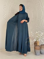 عباية سدن بقماش لنن هندي مقلم تركواز