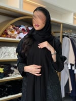 عباية اسيله بقماش كريب الاناقة تدخيلات جاكار زيتي