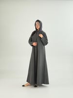 عباية يسرى بقماش جوخ شتوي رمادي غامق