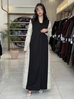 بليزر | عباية سمراء بقماش كريب ايطالي تدخيلات تطري...