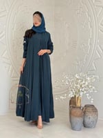 عباية سدن بقماش لنن هندي مقلم تركواز