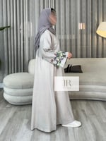 عباية ارين بقماش لنن بحياكه يدويه (2) - بيج