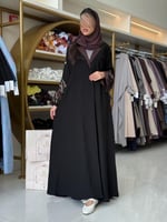 عباية رانيه بقماش انترنت تطريز ناعم بالكم بني