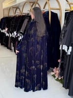 عباية هوازن بقماش مخمل كوري كحلي طباعه ذهبي ( الطب...