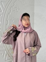 عباية زارا بقماش لنن بارد تطريز ترتر وردي