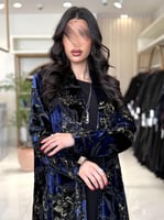 بليزر | عباية الفاتنه بقماش شيفون مخمل ياباني كحلي...