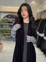 عباية ايلين بقماش مخمل كوري مع دانتل بالكم رمادي غ...