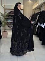 عباية تورد بقماش شيفون مبطن بتطريز موف