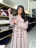 عباية تارا بقماش حرير مغسول مزين بازره بيج