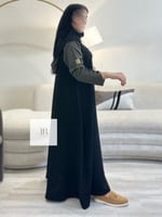 عباية بقماش كريب الابداع بازارير اسود - كم زيتي فا...