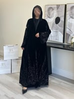 عباية ريفال l مخمل كوري بتطريز مميز -رمادي