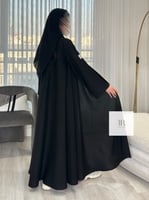 عباية الكلوش كتان سادة كم وسيع - اسود