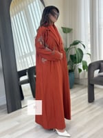 عباية كريب الراقي تطريز اغصان - برتقالي