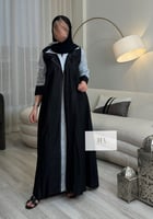عباية ود l بقماش لنن اسود تدخيلات لنن ملون - سماوي
