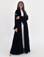 مخمل اسود كوري مطرز كلوش اكمام دائريه