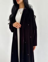 مخمل مدموج بني وتوتي غامق مطرزة من الامام القصة كل...