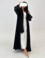 عباية كريب فاحم كلوش مع أكمام واسعه جاكار