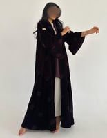 مخمل بنفسجي غامق كلوش اكمام كلوش مطرز منثور