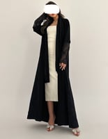 عباية كريب خفيف نص كلوش مع دانتيل فرنسي