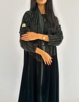 مخمل زيتي ساده مع مخمل شيفون مخطط نص كلوش