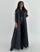 جوخ إيطالي رمادي مع جلد اسود كلوش