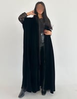 مخمل اسود اكمام دانتيل ربع بشت