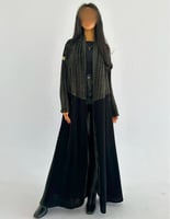 مخمل زيتي ساده مع مخمل شيفون مخطط نص كلوش