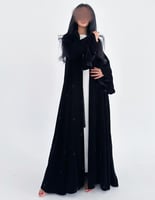 مخمل اسود كوري مطرز كلوش اكمام دائريه